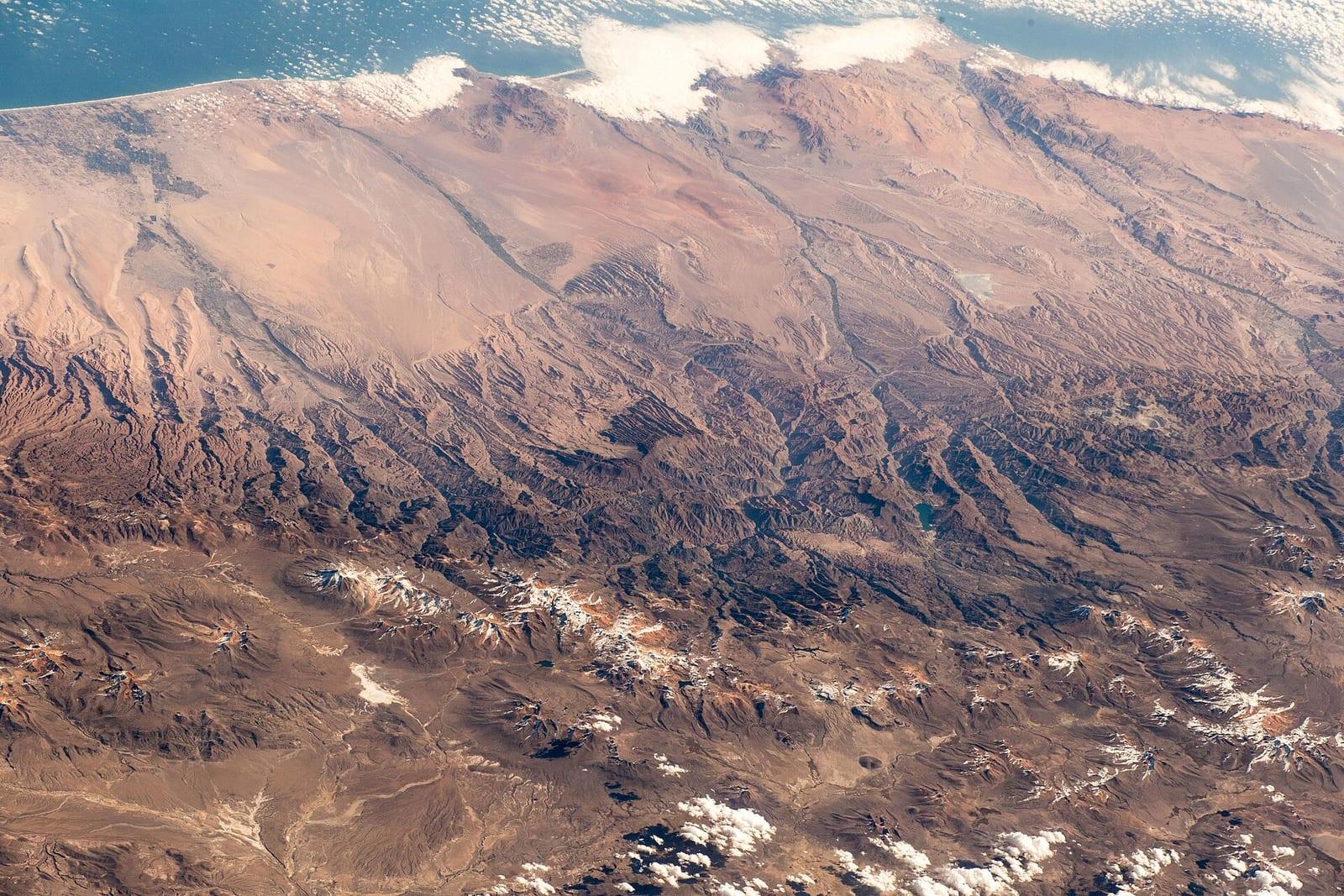 Aerial view of the rugged Andes mountains.